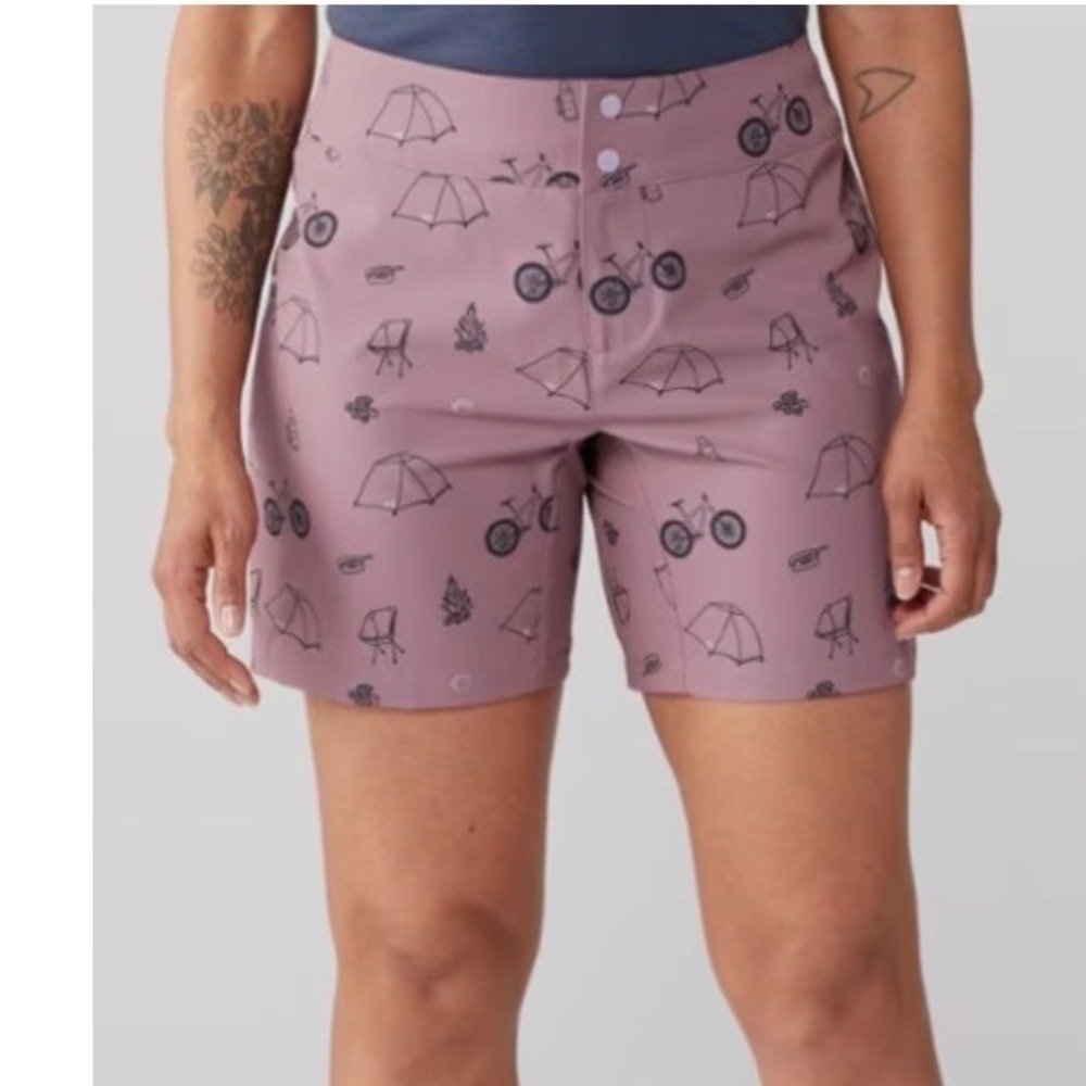 Wild Rye Mountain Bike Shorts Womens 16 Mauve Pink Camping Print MTB